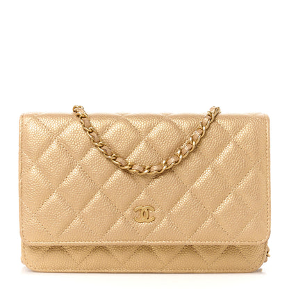 Chanel Pearly Caviar Quilted Wallet On Chain WOC Gold 1 of 12