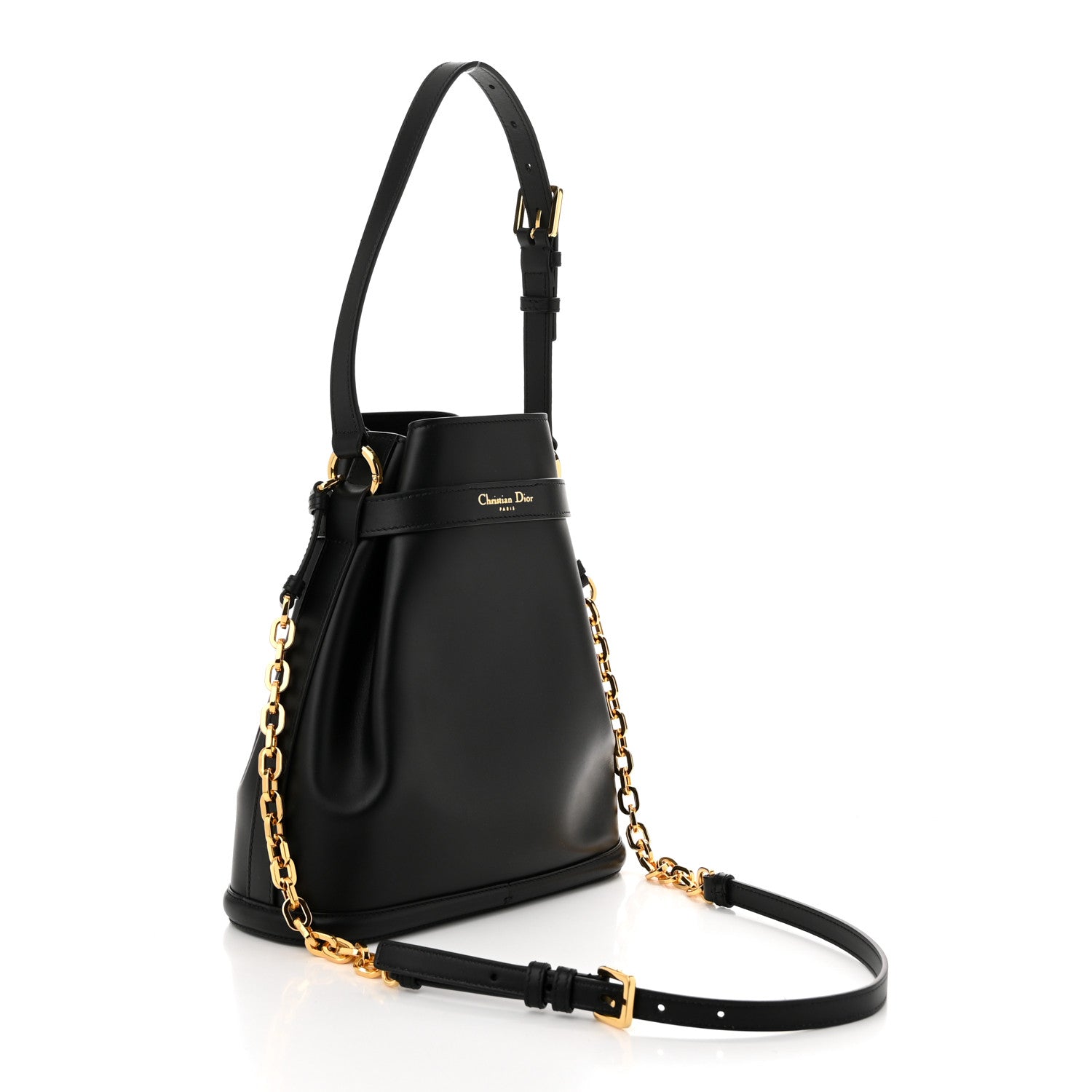 Christian Dior Calfskin CD Embossed Medium C'est Chain Bucket Bag Black 3 of 9
