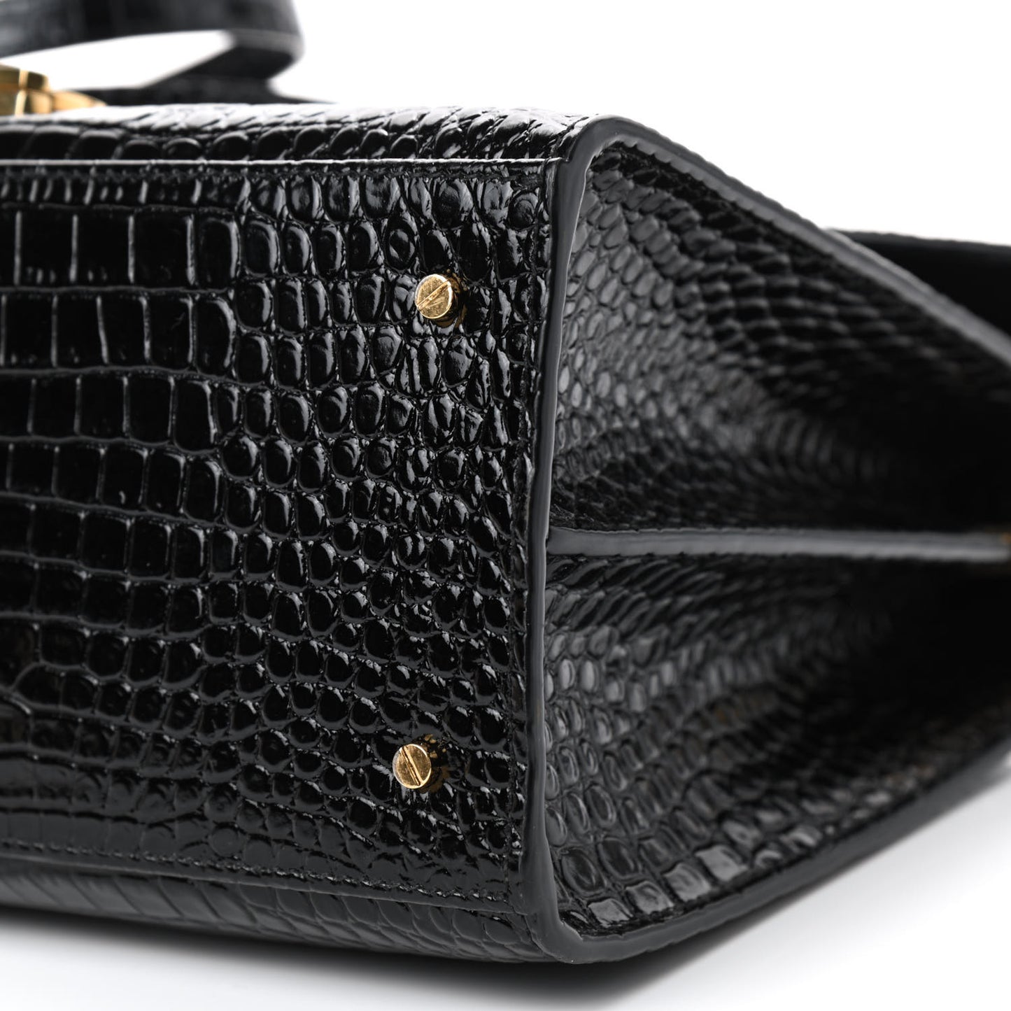 Calfskin Crocodile Embossed Mini Classic Monogram Cassandra Top Handle Black