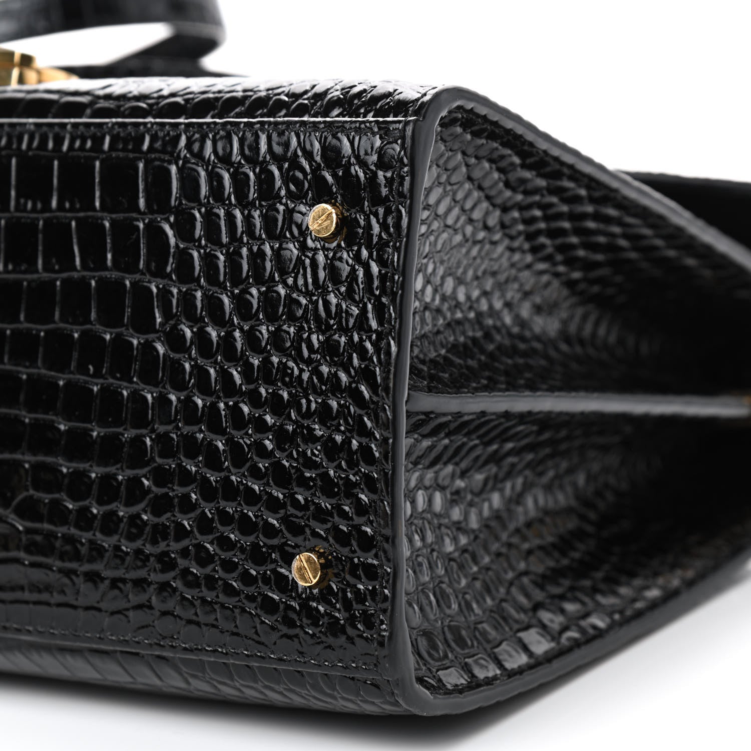 Saint Laurent Calfskin Crocodile Embossed Mini Classic Monogram Cassandra Top Handle Black 6 of 7