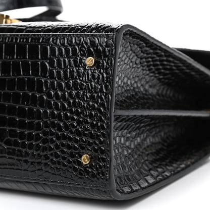 Saint Laurent Calfskin Crocodile Embossed Mini Classic Monogram Cassandra Top Handle Black 6 of 7