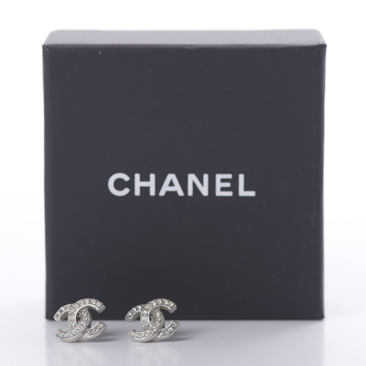 Chanel Crystal Mini Timeless CC Earrings Silver 5 of 5