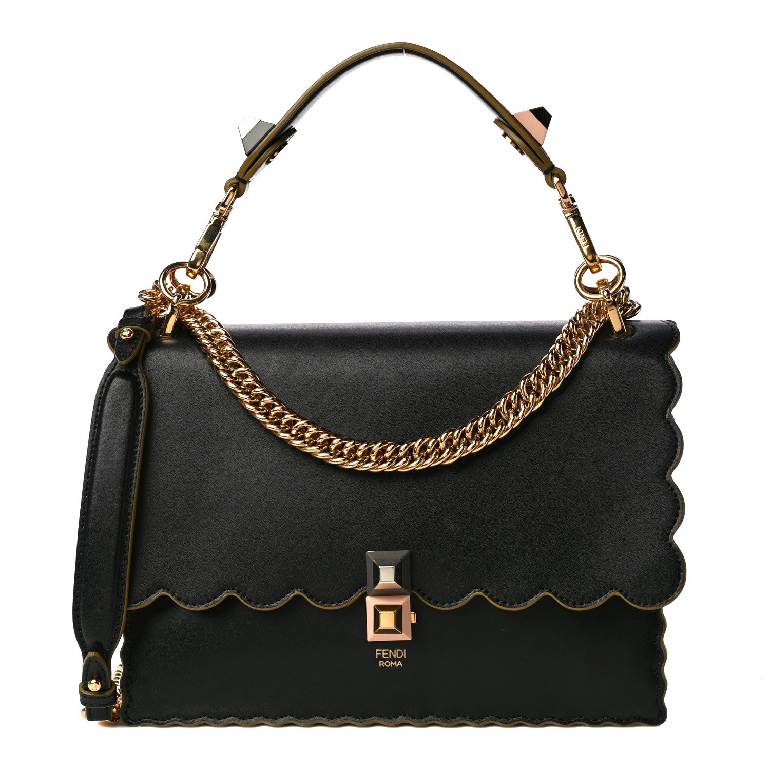 Fendi Vitello Liberty Scalloped Studded Kan I Shoulder Bag Black 1 of 15