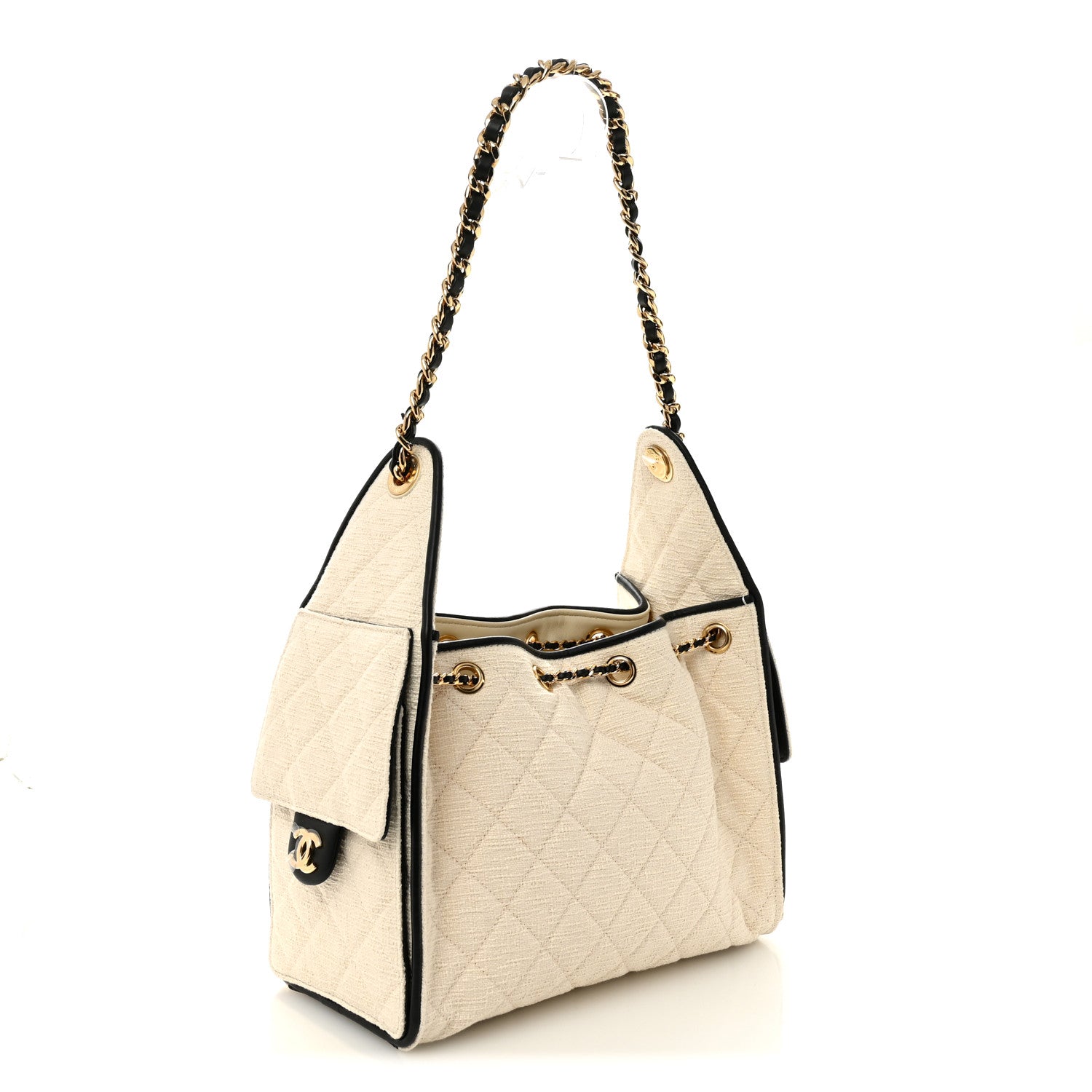 Chanel Canvas Calfskin Quilted Small Chanel 25 Handbag Ecru Black 3 of 11