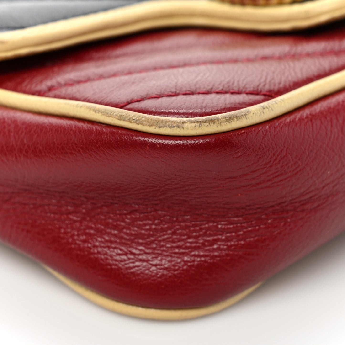Azalea Calfskin Matelasse Diagonal Super Mini Torchon GG Marmont Shoulder Bag Blue Agata New Cherry Red Butter