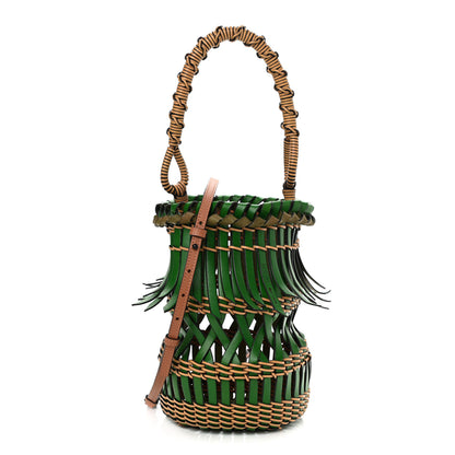 Loewe Calfskin Woven Fringes Bucket Bag Green Honey 1 of 9