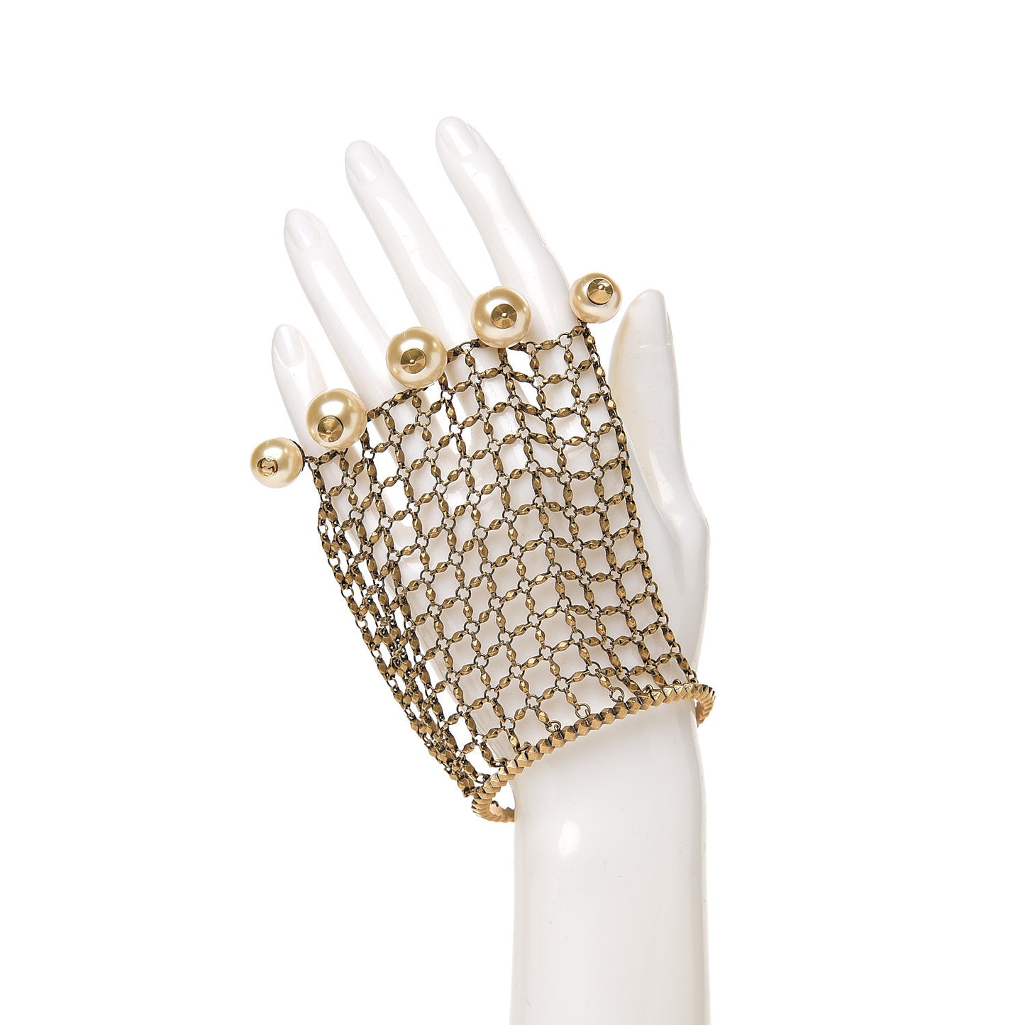 Metal Embellished Pearl Multi-Finger Ring Bracelet Gold