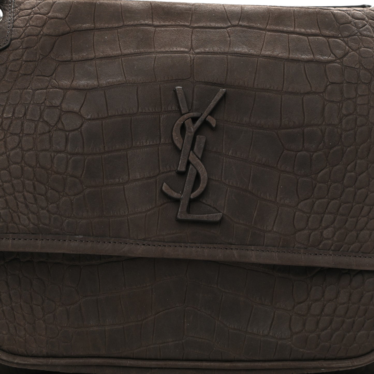 Nubuck Crocodile Embossed Monogram Medium Niki Chain Satchel Wood