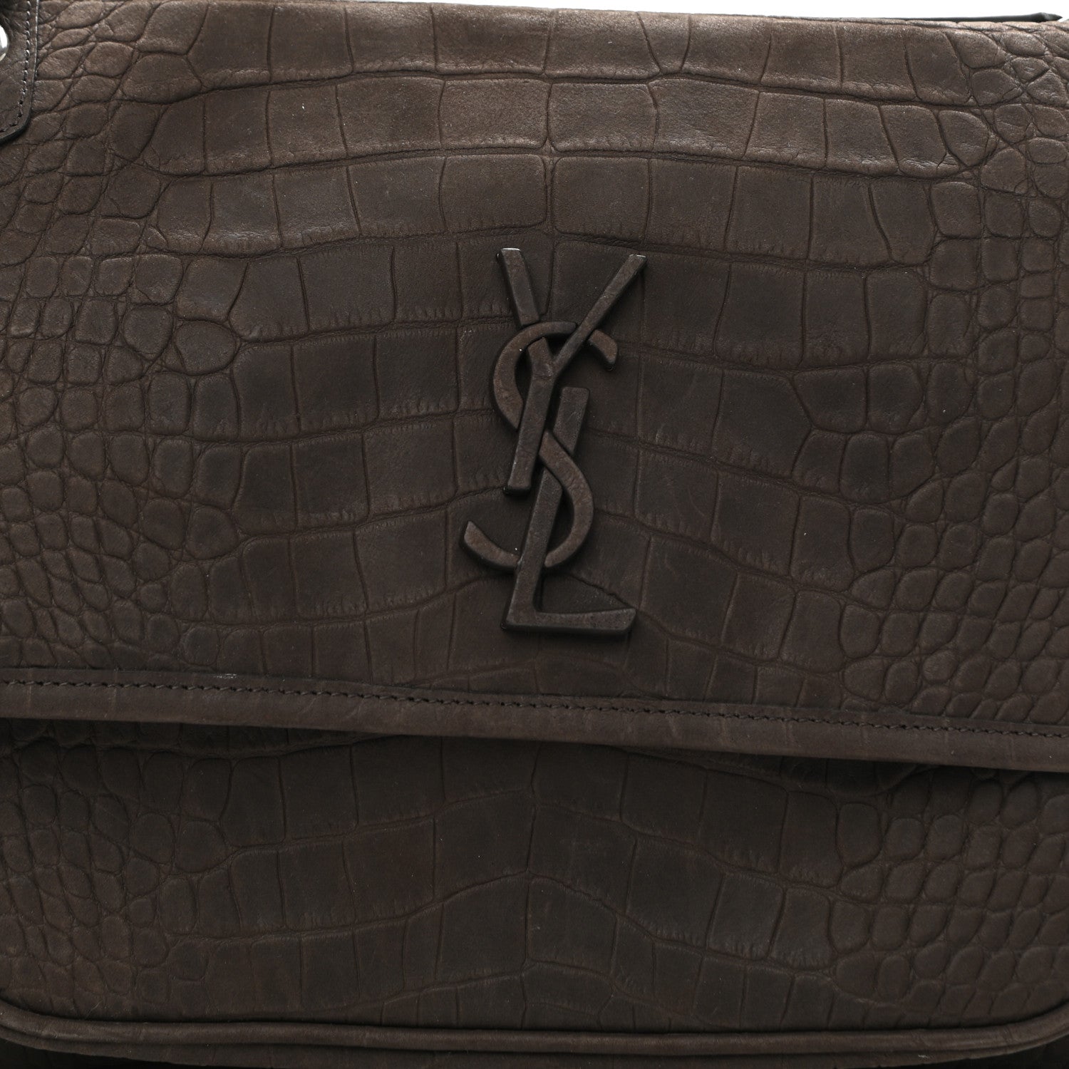 Saint Laurent Nubuck Crocodile Embossed Monogram Medium Niki Chain Satchel Wood 8 of 10