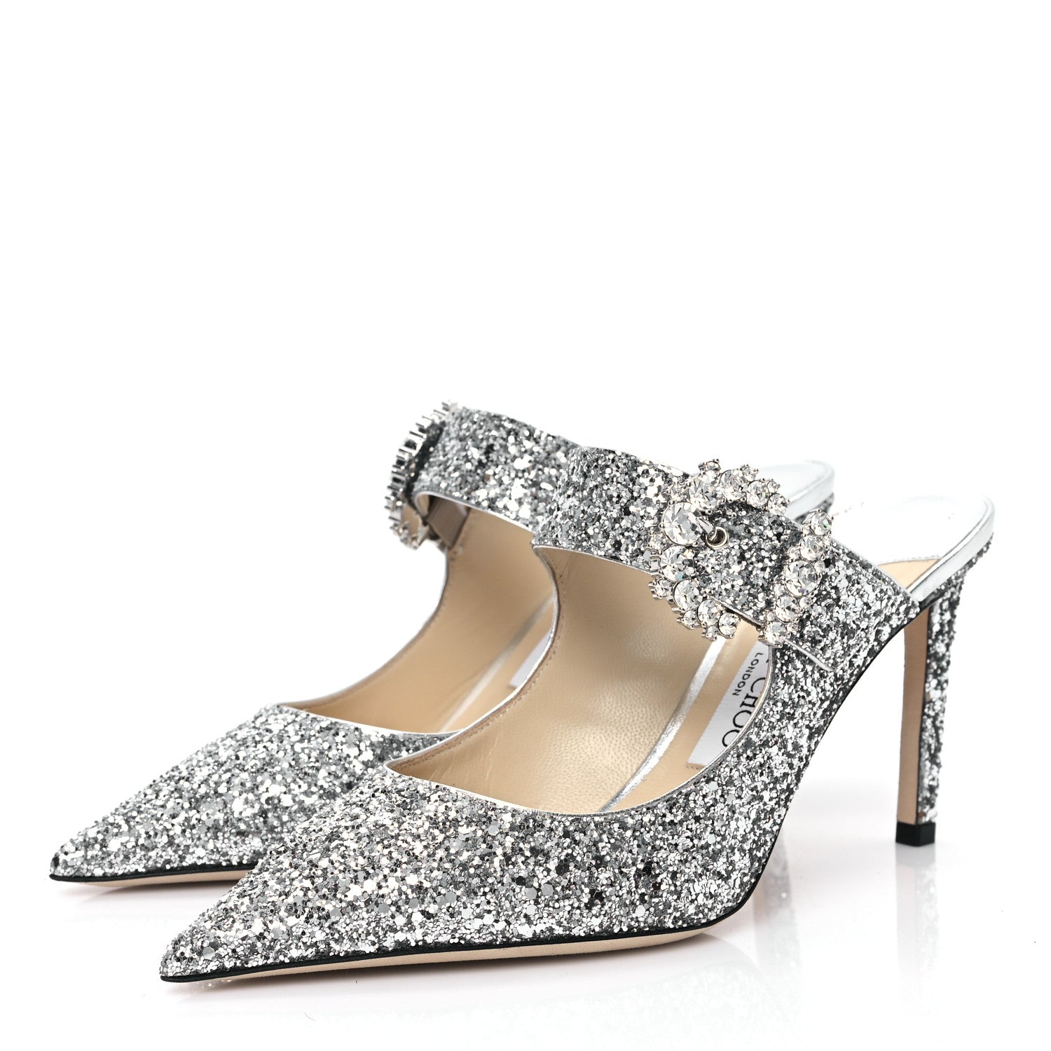 Jimmy Choo Coarse Glitter Fabric Cherisi 85 Pumps 39 Silver 3 of 9