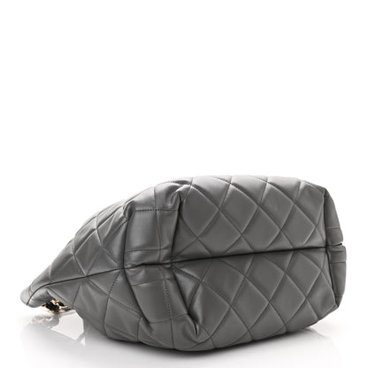Chanel Lambskin Quilted CC Dweller Drawstring Tote Grey 4 of 10