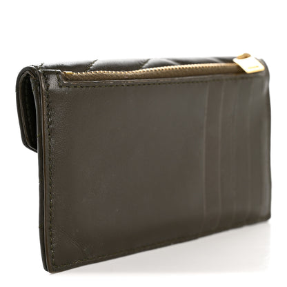Saint Laurent Calfskin Matelasse Chevron Monogram Fragments Zippered Card Case Light Musk 3 of 8
