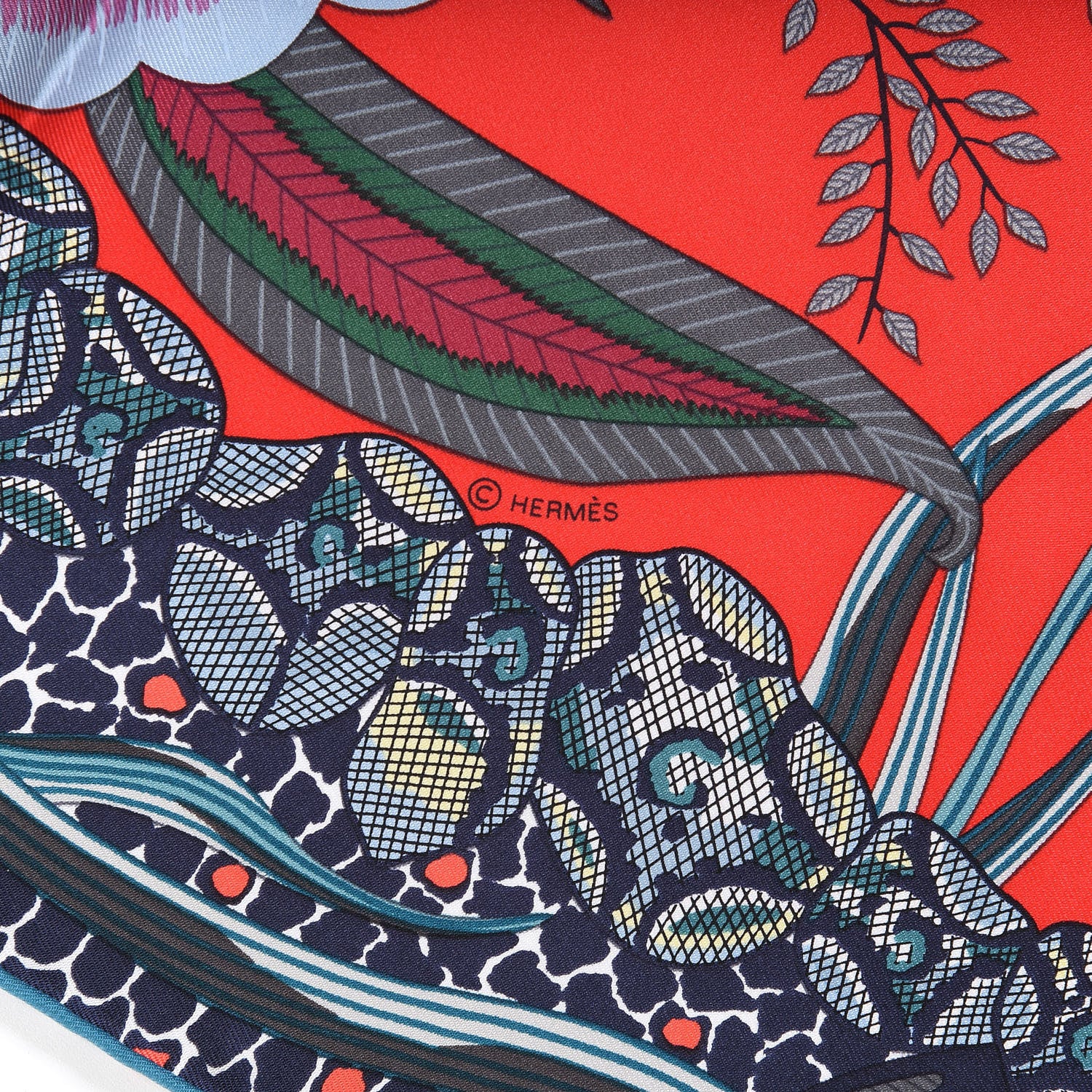 Hermes Silk Flowers of South Africa Scarf 90 Rouge Vert Ciel 9 of 9