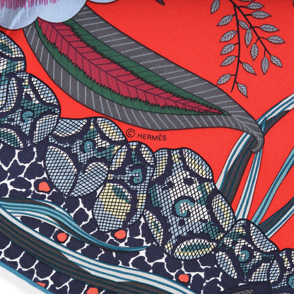 Hermes Silk Flowers of South Africa Scarf 90 Rouge Vert Ciel 9 of 9
