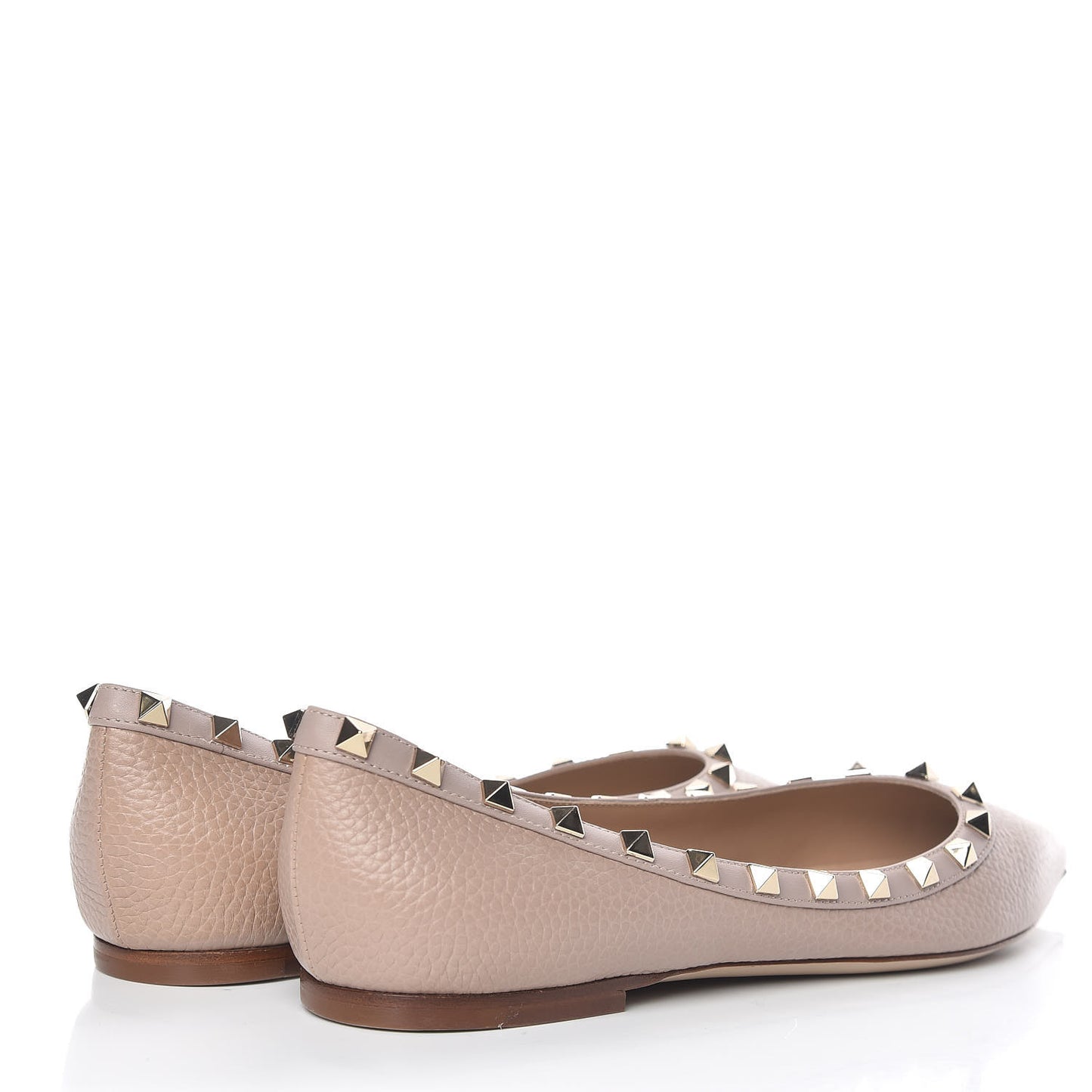 Pebbled Calfskin Rockstud Ballerina Flats 40.5 Poudre