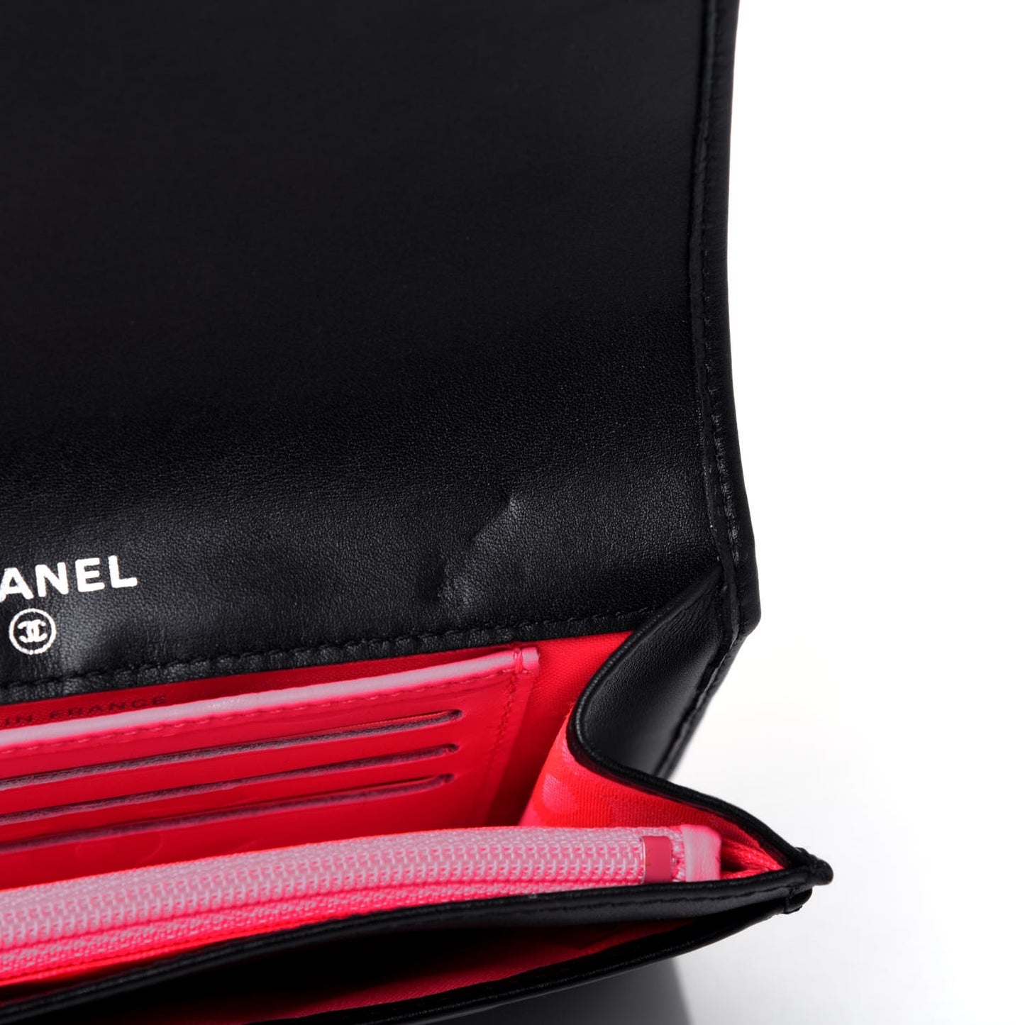Calfskin Quilted Cambon Flap Wallet Black