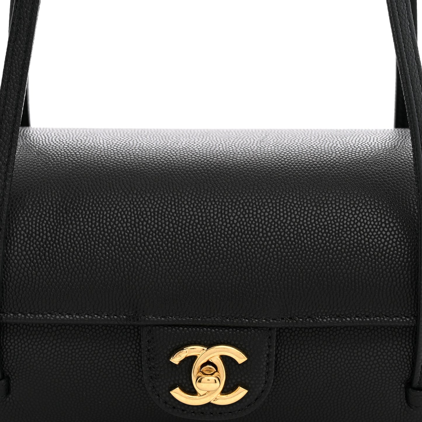 Shiny Caviar Preppy Coco Small Bowling Bag Black