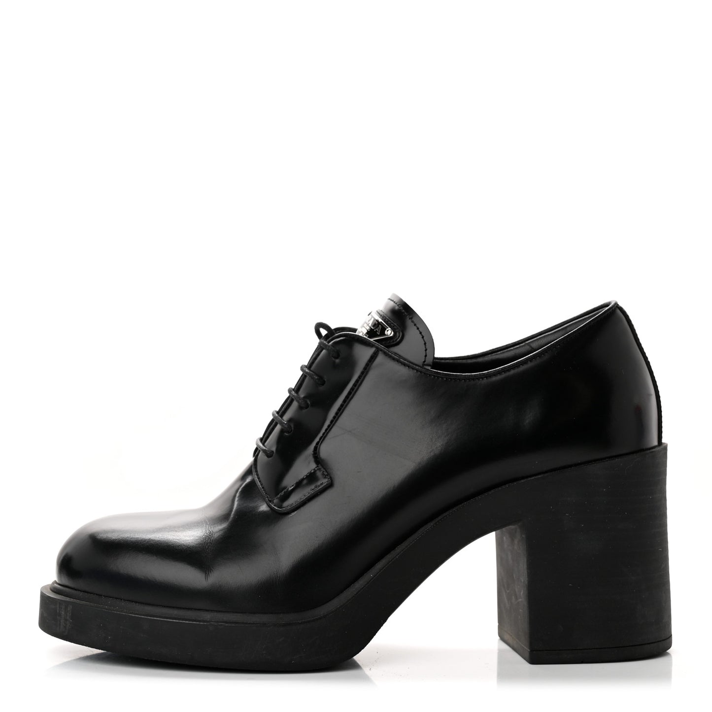 Spazzolato Metal Triangle Logo Lace Up 85mm Loafers 40 Black