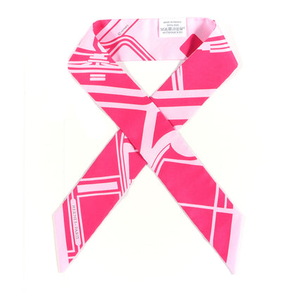 Hermes Silk Les Coupes Tattoo Twilly Rose Vif Rose Pale 1 of 4