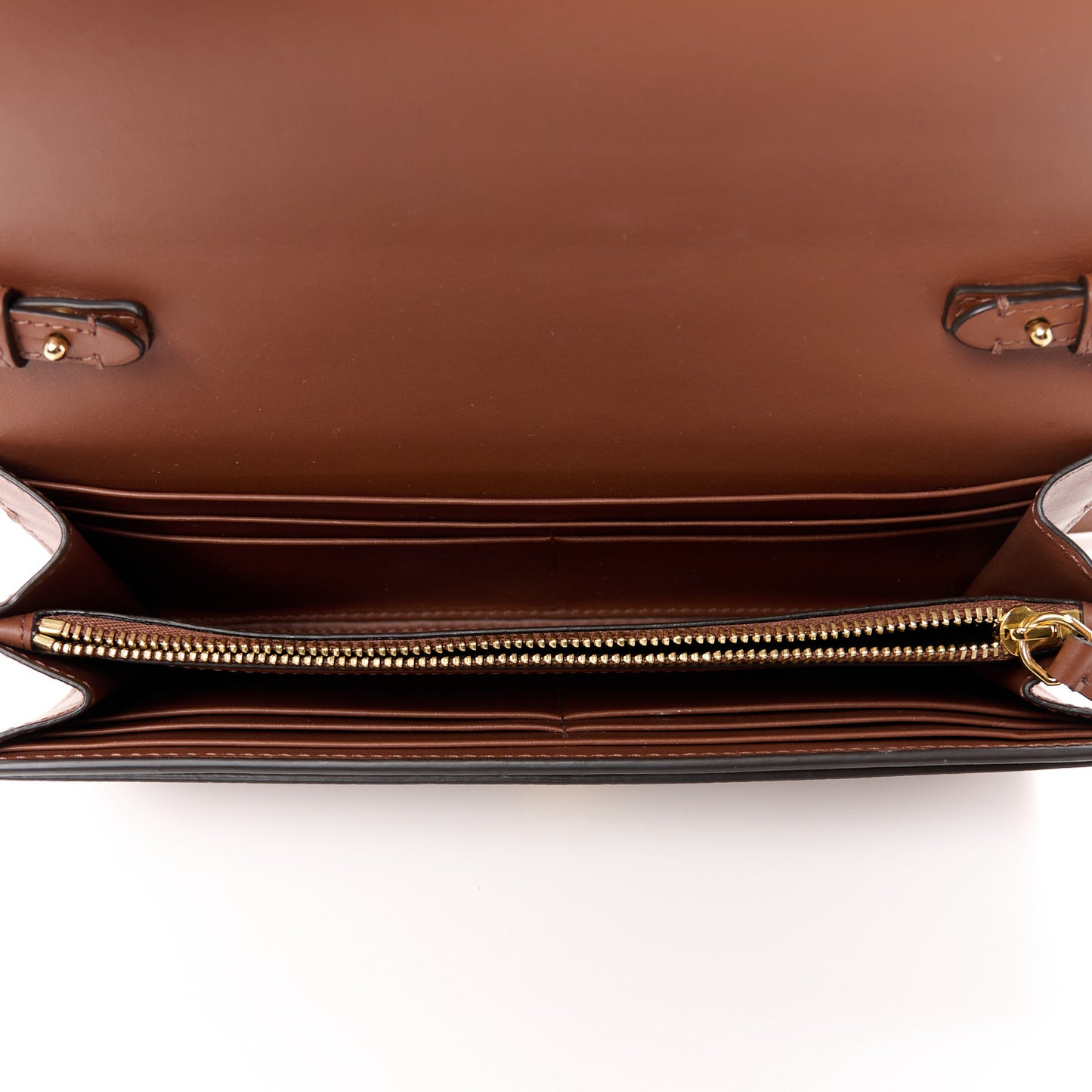 Grained Calfskin Embossed Logo Henley Wallet On Chain Tan