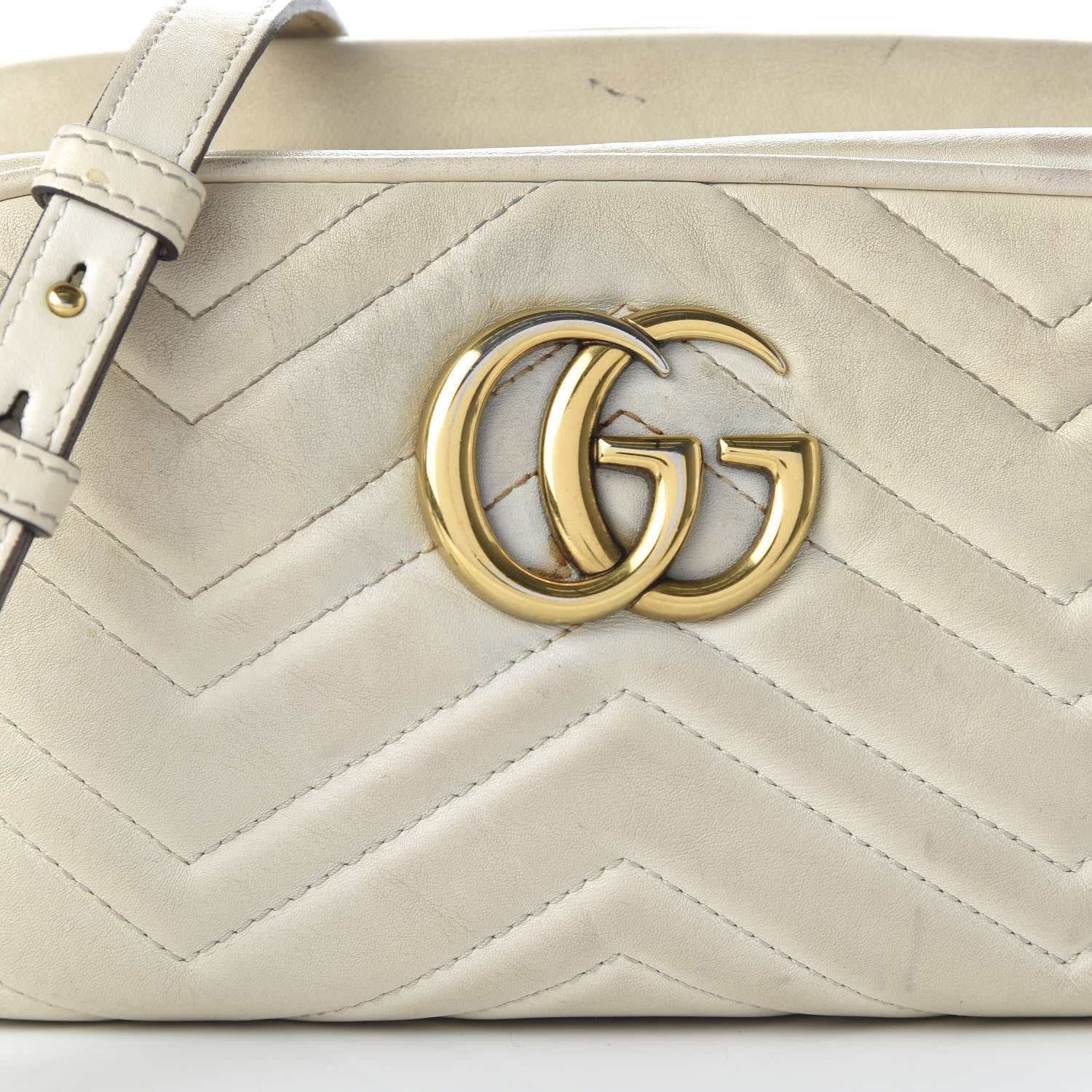 Gucci Calfskin Matelasse Small GG Marmont Chain Shoulder Bag White 10 of 11