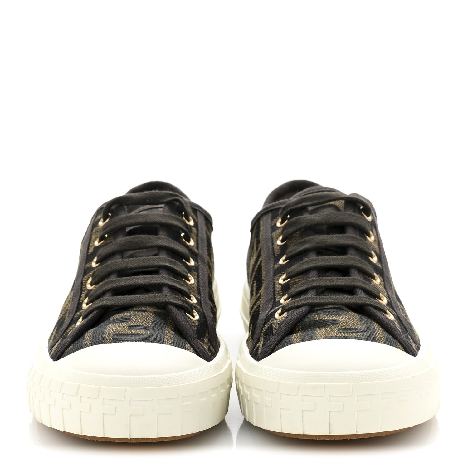 Fendi Fabric Jacquard FF Womens Domino Low Top Sneakers 39 Tobacco 3 of 9