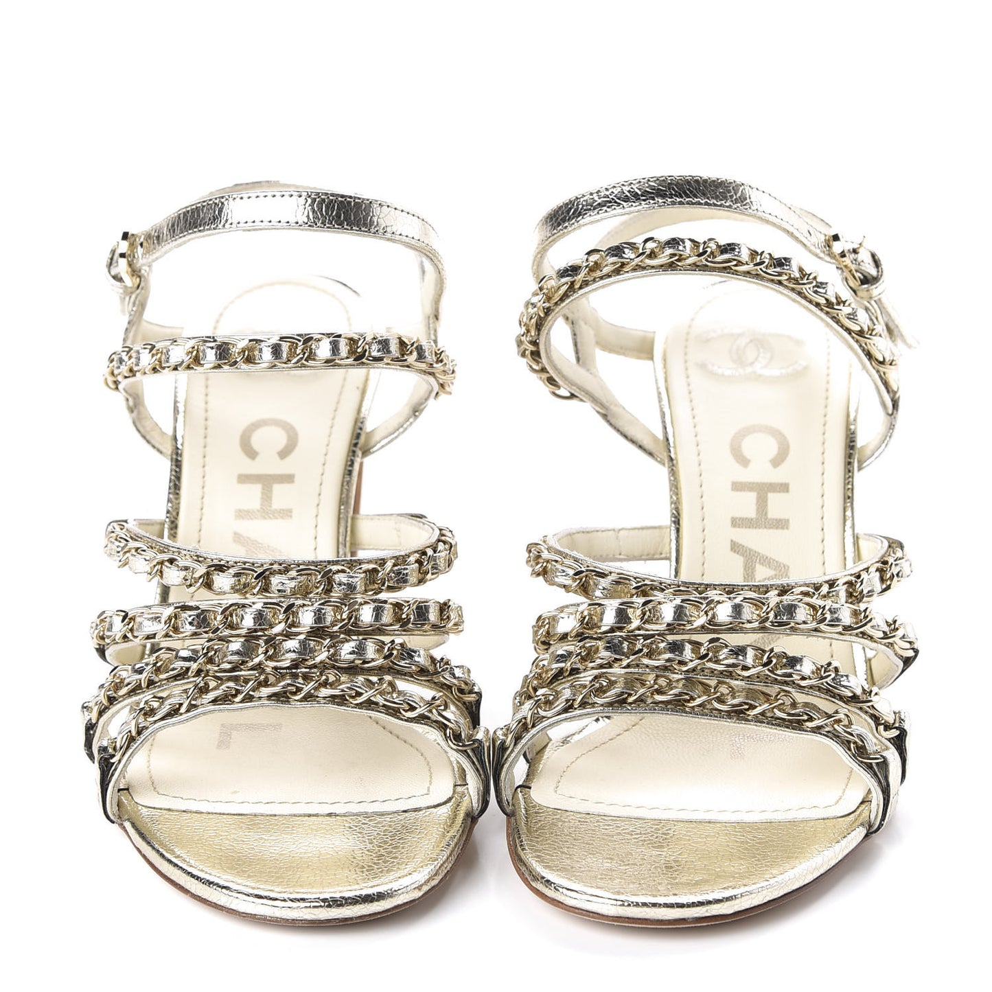 Lame Goatskin Chain Sandals 36 Gold