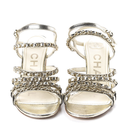 Chanel Lame Goatskin Chain Sandals 36 Gold 2 of 9