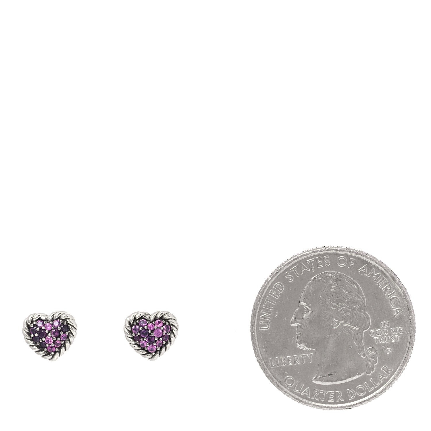 David Yurman Sterling Silver Pink Sapphire Petite Pave Heart Earrings 2 of 4