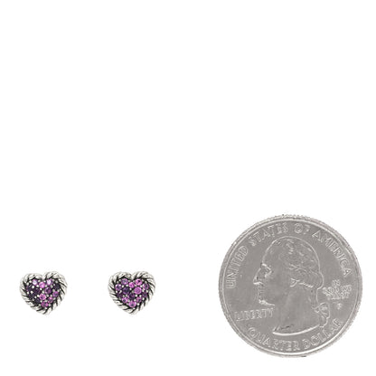 David Yurman Sterling Silver Pink Sapphire Petite Pave Heart Earrings 2 of 4