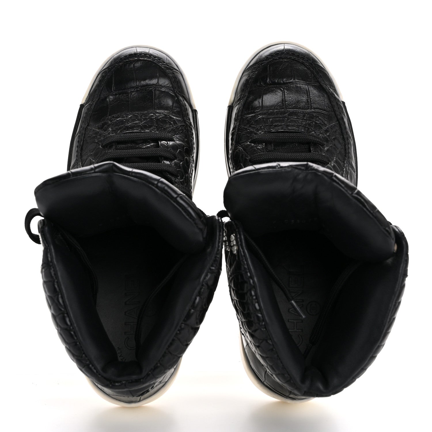 Chanel Calfskin Crocodile Embossed Cocodile High Top Sneakers 36.5 Black 2 of 11