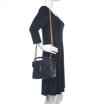 Saint Laurent Sheepskin Matelasse Chevron Monogram Medium College Bag Black 2 of 13