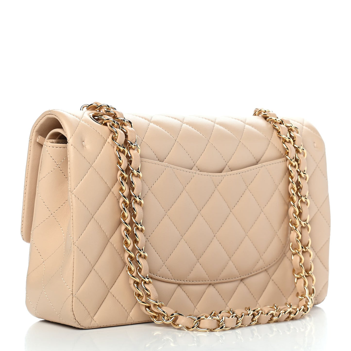 Lambskin Quilted Medium Double Flap Beige