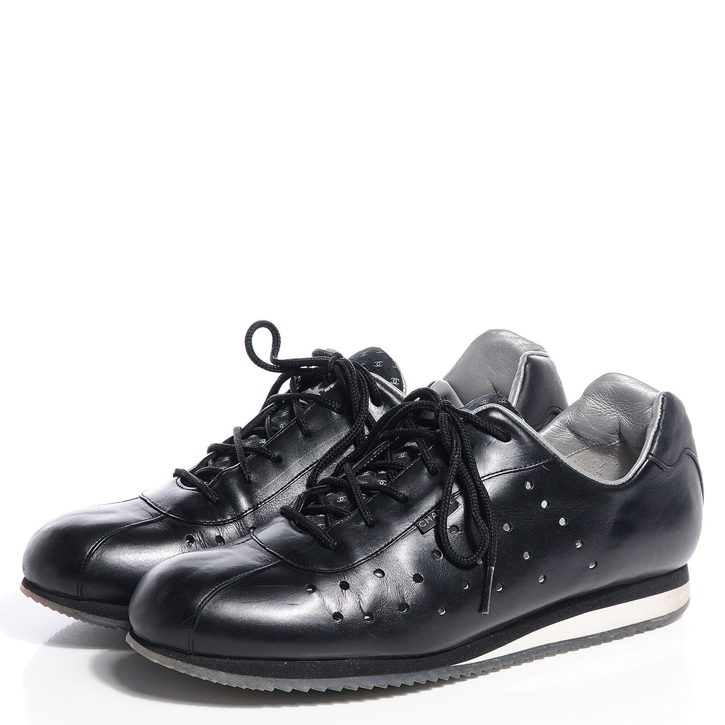 Leather Perforated Sneakers Black 37.5
