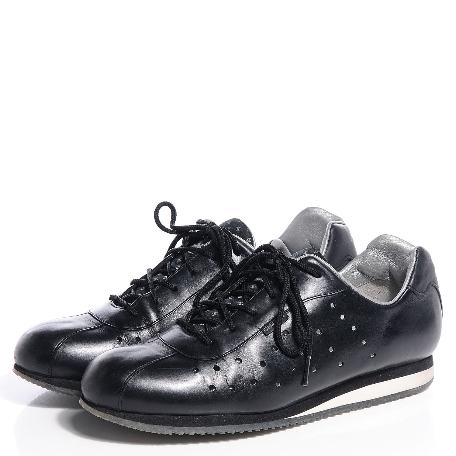 Chanel Leather Perforated Sneakers Black 37.5 3 of 5