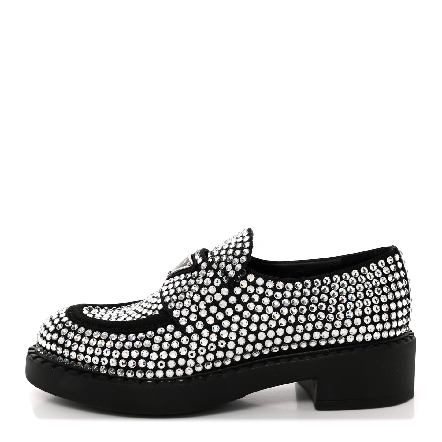 Satin Crystal Metal Triangle Logo 50mm Loafers 35 Cristal