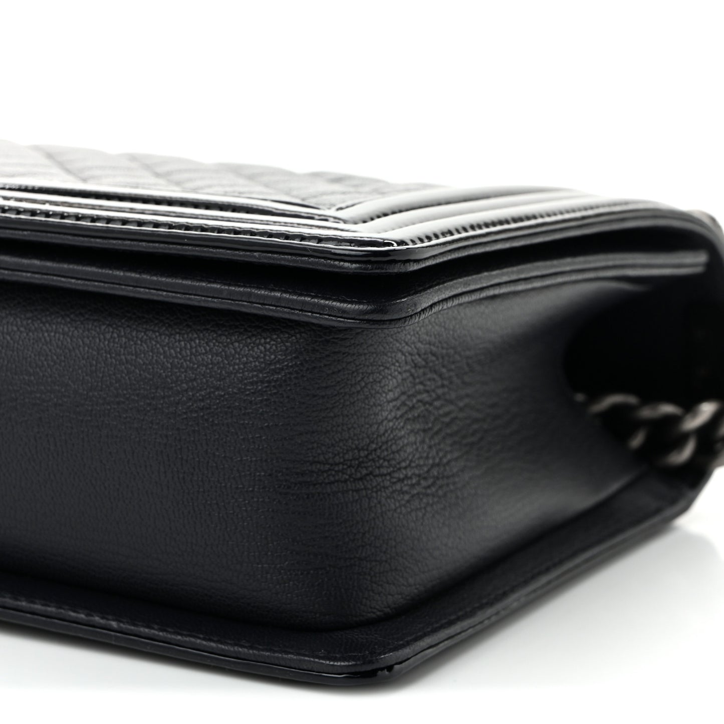 Goatskin Quilted Patent New Medium Duo Boy Flap Black