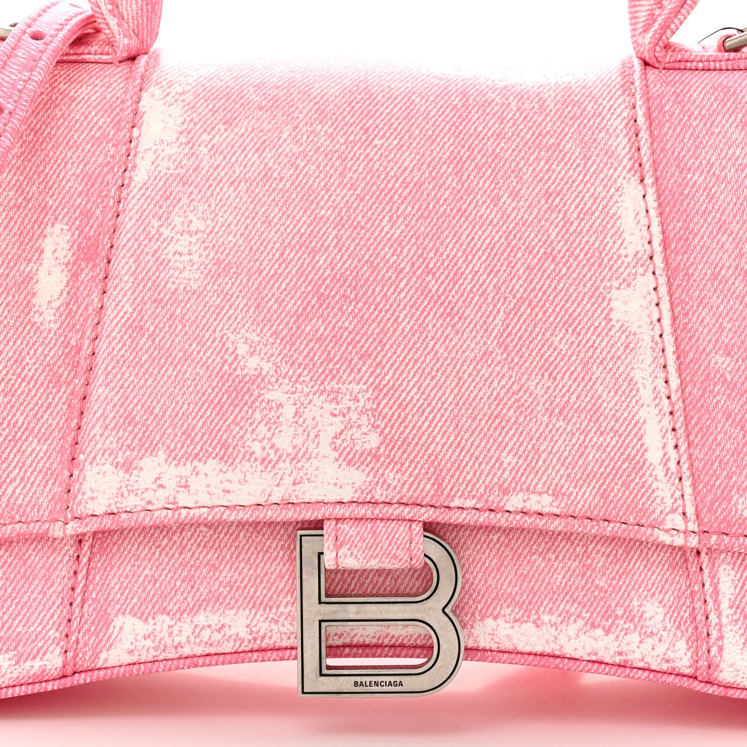 Balenciaga Nappa Denim Printed Small Hourglass Top Handle Bag Denim Pink 8 of 10
