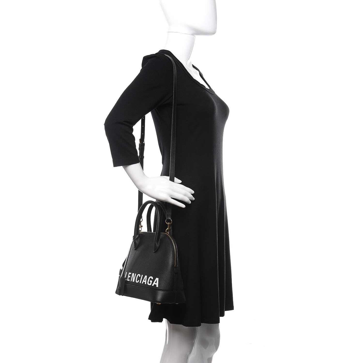Balenciaga Signature Grained Calfskin Logo S Ville Top Handle Bag Black White 2 of 9
