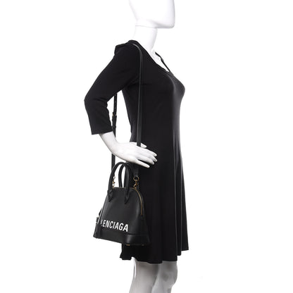 Balenciaga Signature Grained Calfskin Logo S Ville Top Handle Bag Black White 2 of 9