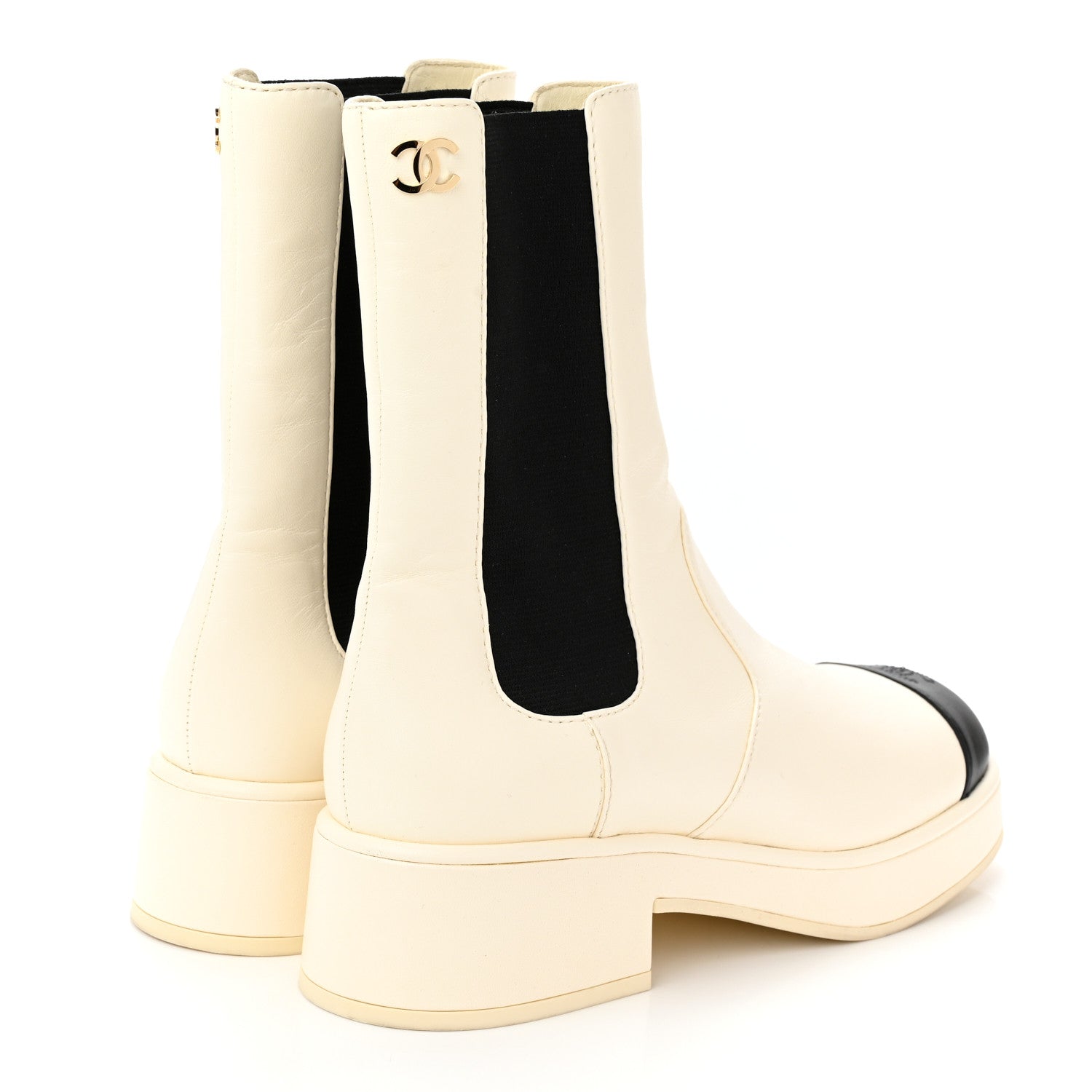 Chanel Lambskin Cap Toe Short Boots 40 Ivory Black 4 of 8