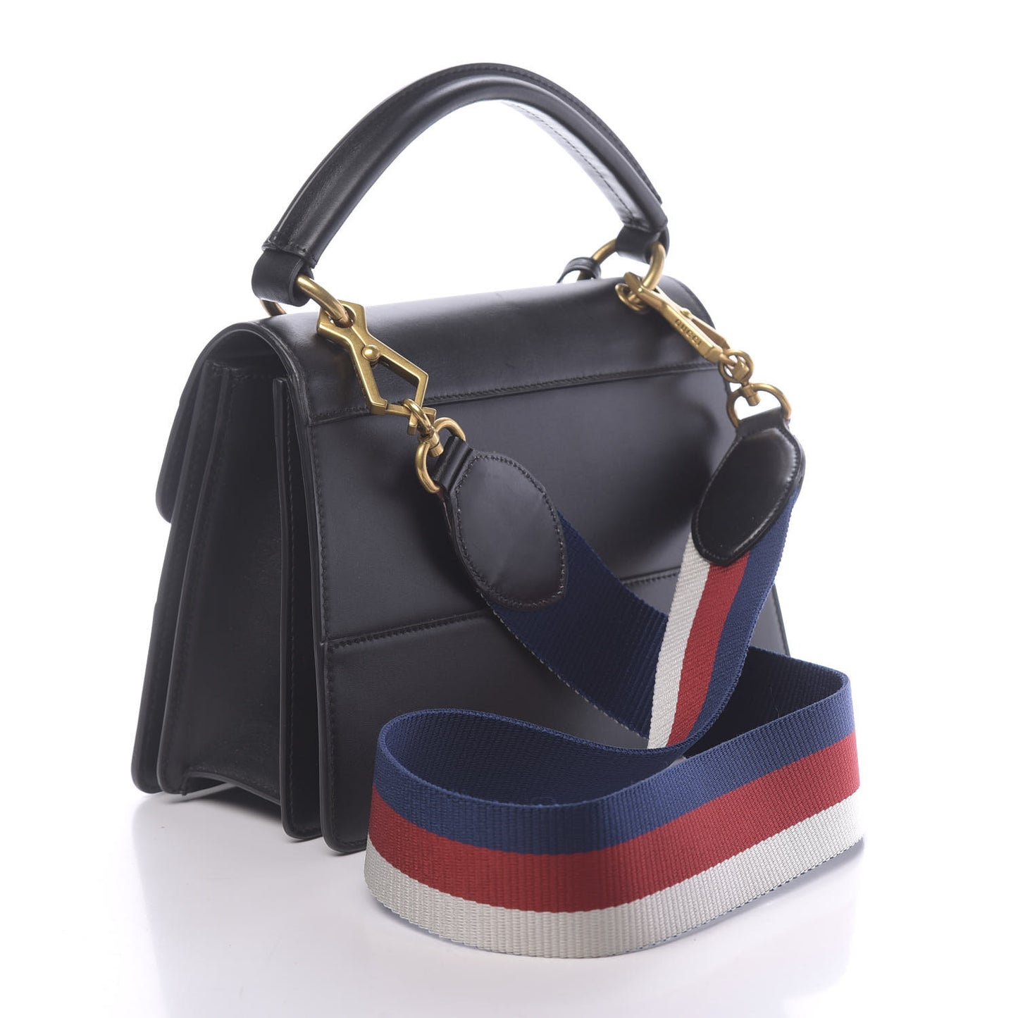 Calfskin Sylvie Web Small Queen Margaret Top Handle Bag Black