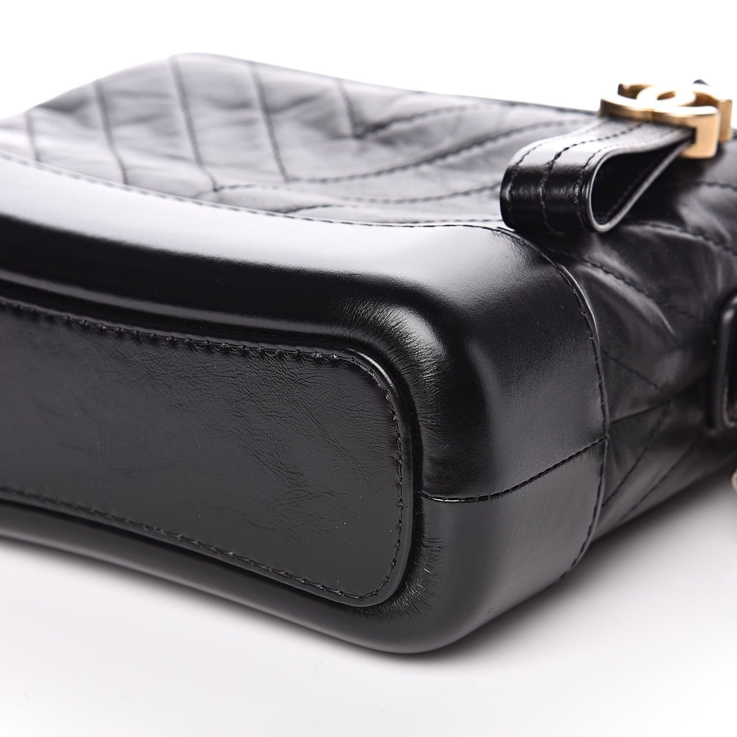Aged Calfskin Chevron Quilted Small Gabrielle Hobo Black