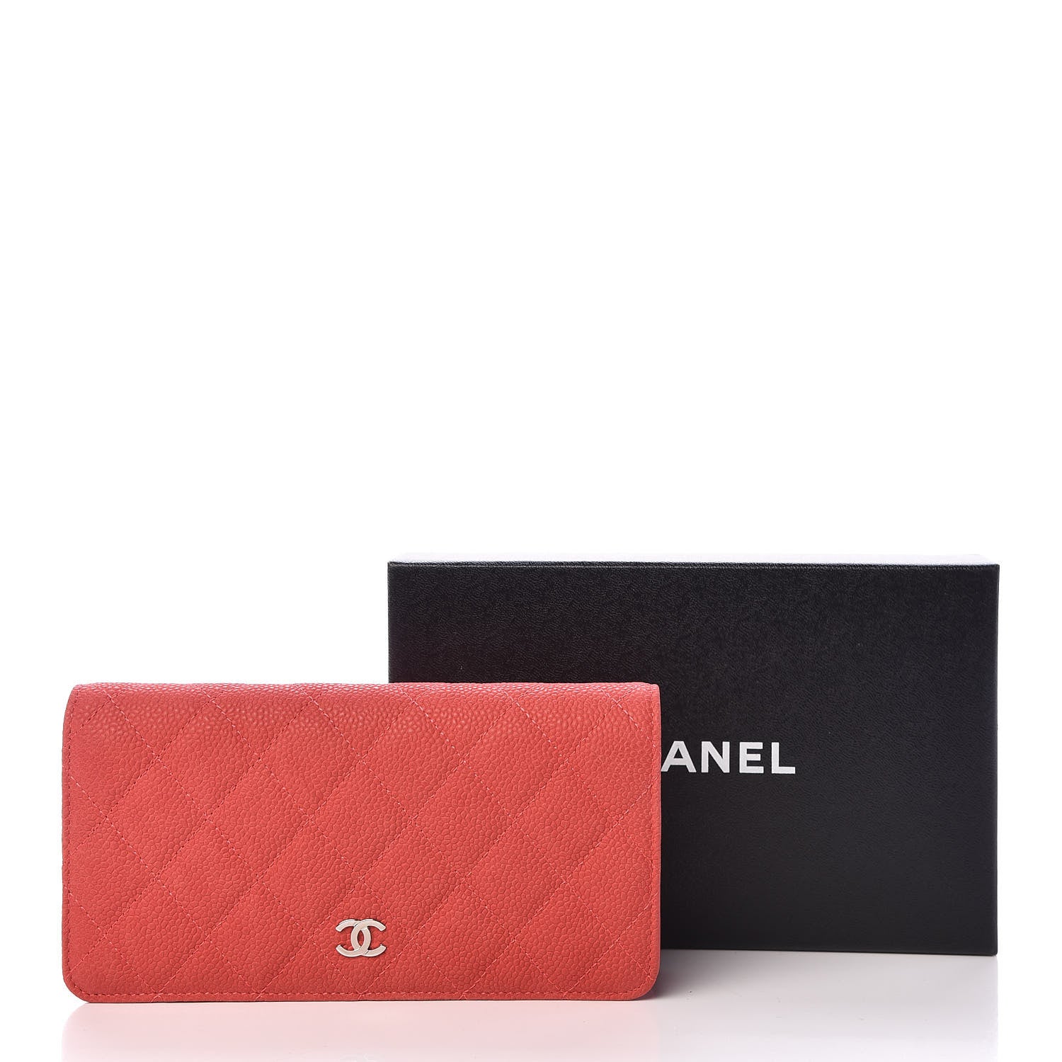 Chanel Iridescent Caviar Quilted Yen Wallet Coral Pink 10 of 10