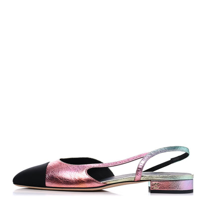Chanel Laminated Calfskin Grosgrain Cap Toe CC Slingback Flats 40 Multicolor Black 1 of 11