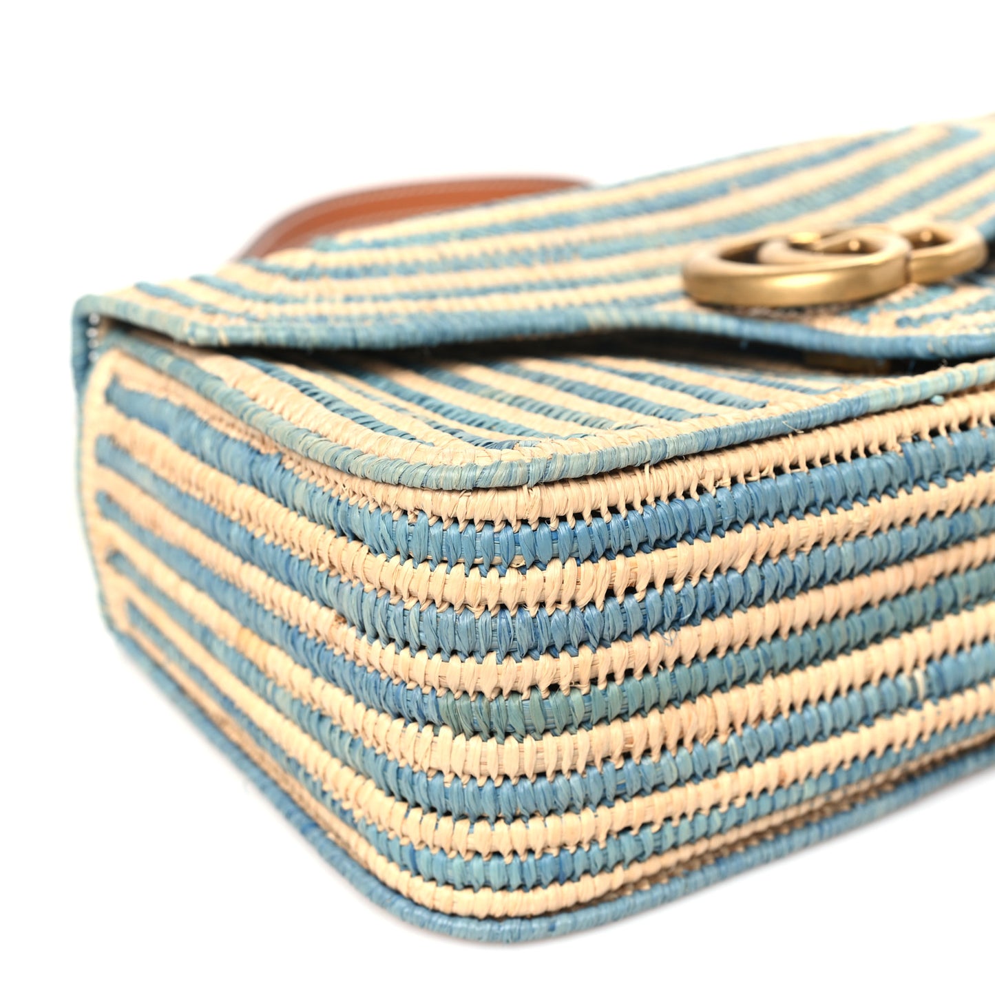 Raffia Woven Small GG Marmont Shoulder Bag Natural Light Blue
