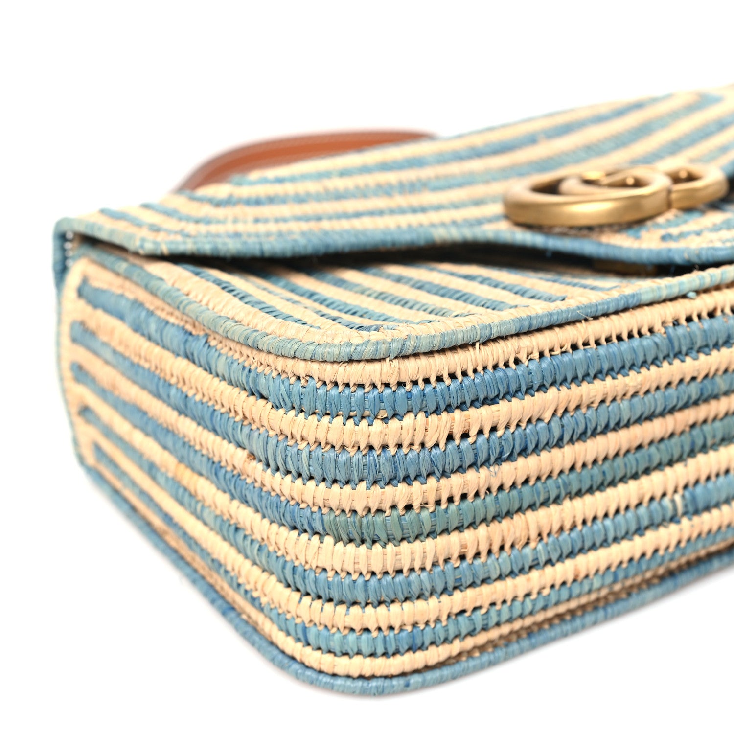 Gucci Raffia Woven Small GG Marmont Shoulder Bag Natural Light Blue 9 of 11