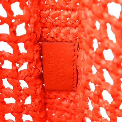 Prada Yarn Raffia Effect Crochet Logo Embroidered Tote Bag Arancio 6 of 9