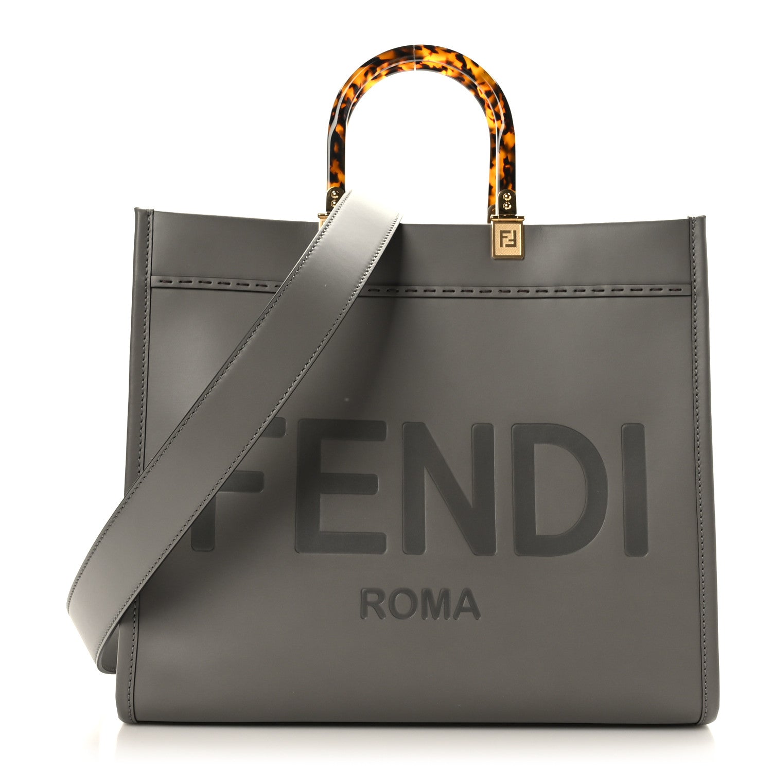 Fendi Vitello King Plexiglass Logo Embossed Medium Fendi Sunshine Shopper Tote Moon 1 of 8