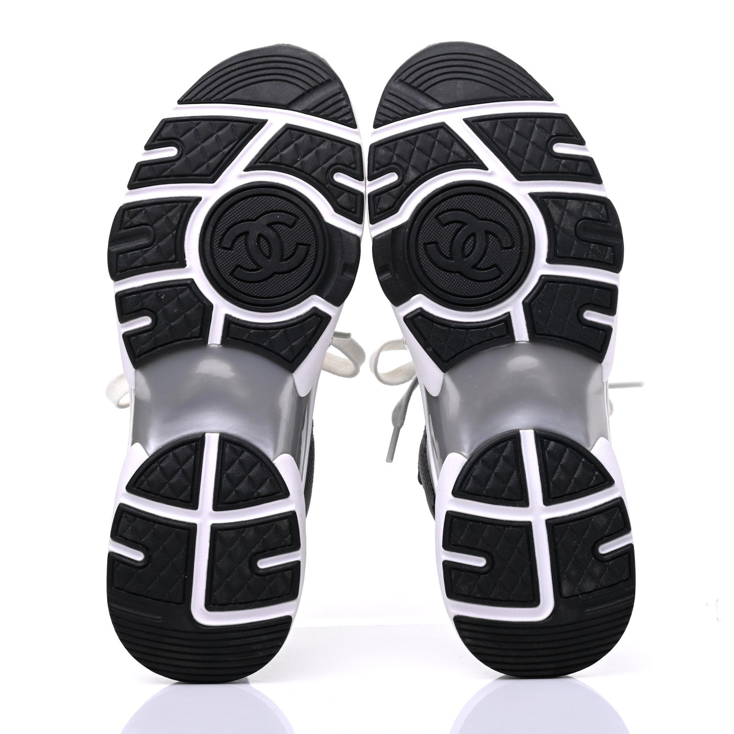 Chanel Fabric Calfskin Suede CC Womens Sneakers 35 Black Grey 5 of 9